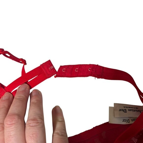 Vtg Christian Dior bra 32C red lace underwire not padded or lined semi sheer NWT - Picture 8 of 8